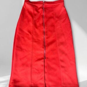 bebe Red Knit Pencil Skirt Zip Front Knee Length High Rise